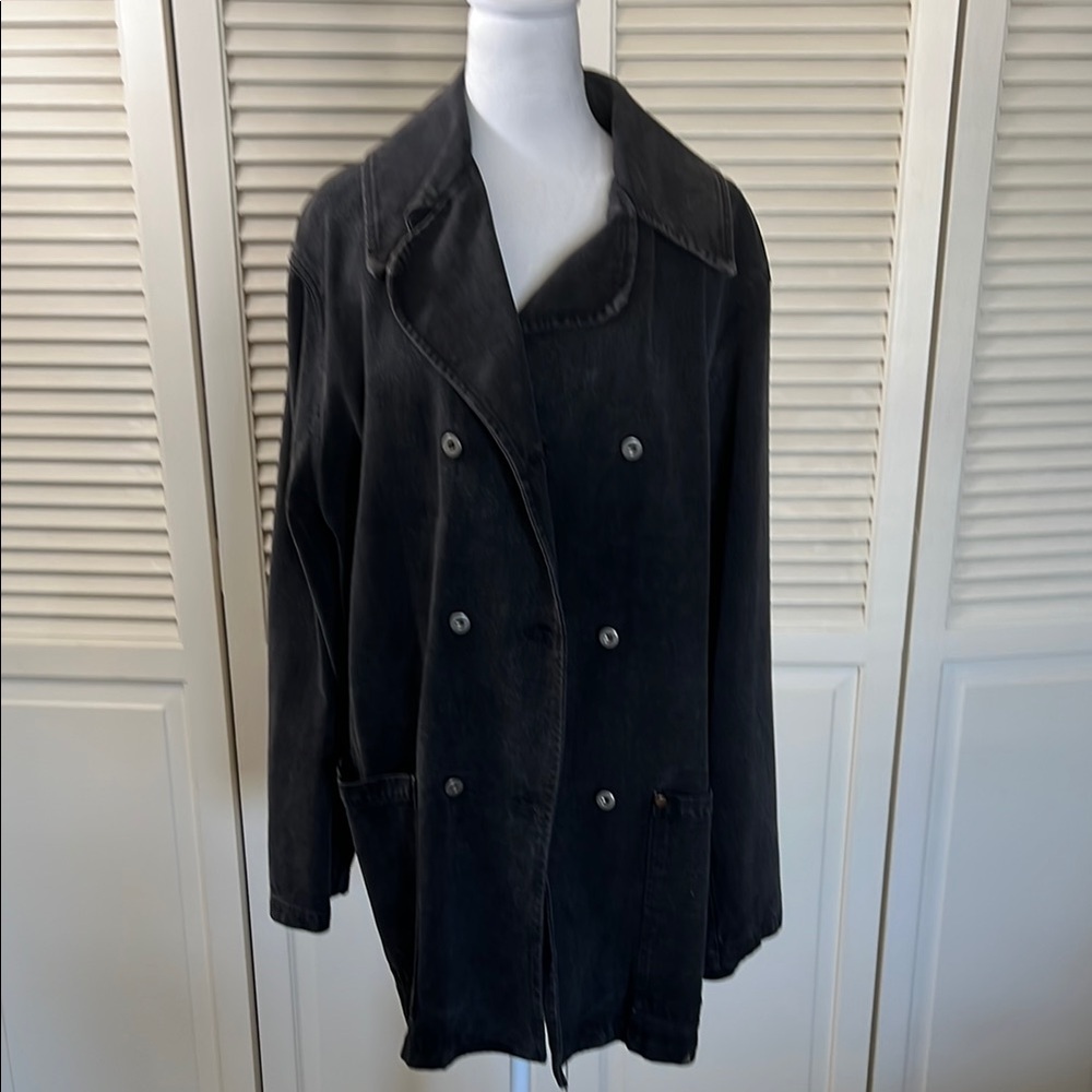 Agolde Black Double-Breasted cotton peacoat Jacket LG - Picture 8 of 12